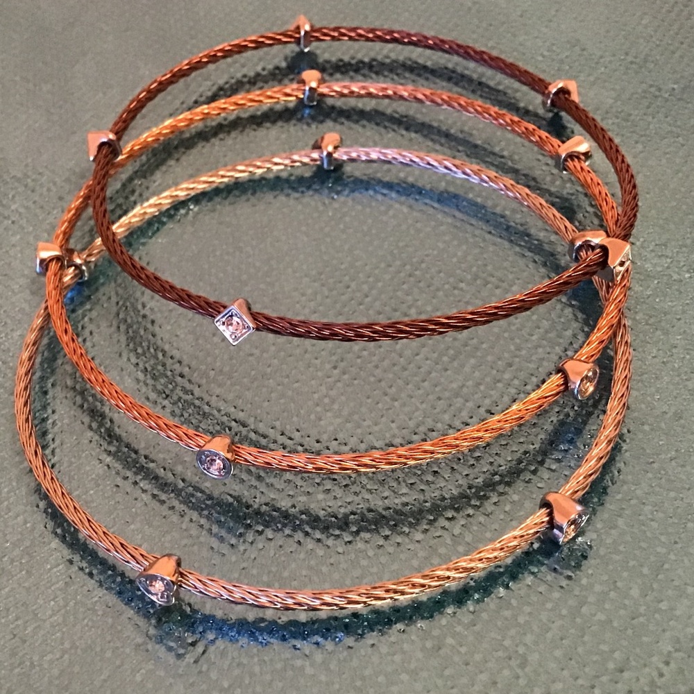 TRIO BANGLES with DIAMOND SQUARE *HEART*CIRCLE STONES DESIGN on each BANGLE